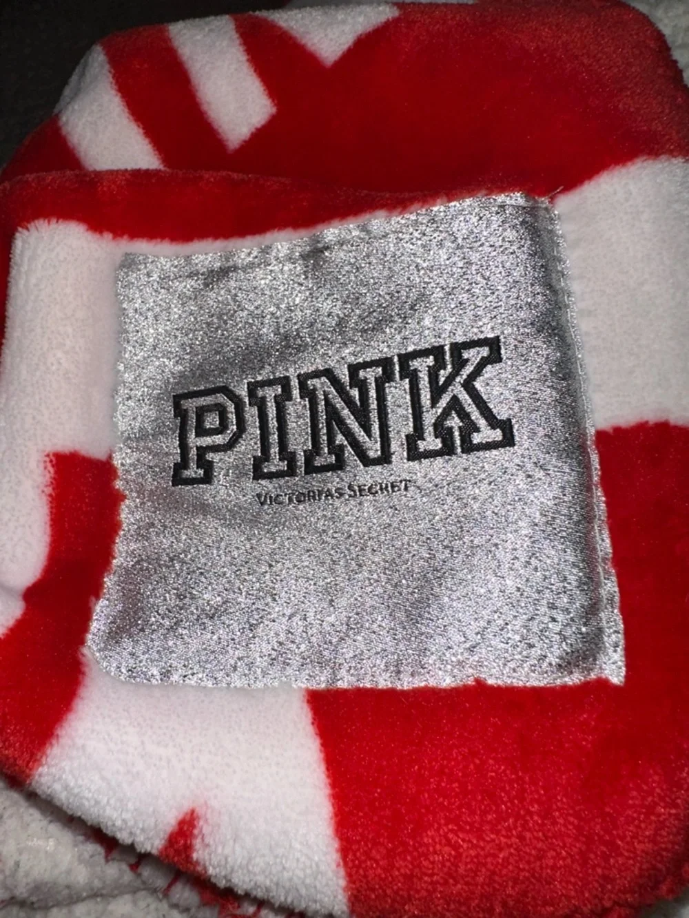Victoria’s Secret PINK Sherpa Red Logo Blanket 60” x 72”